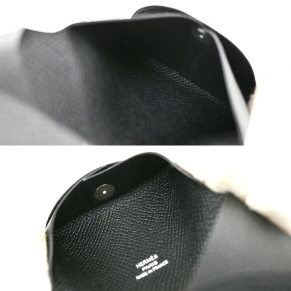 HERMES Logo Bastia Campact Wallet Coin Case Leather Black France 30RF640 - Picture 10 of 11